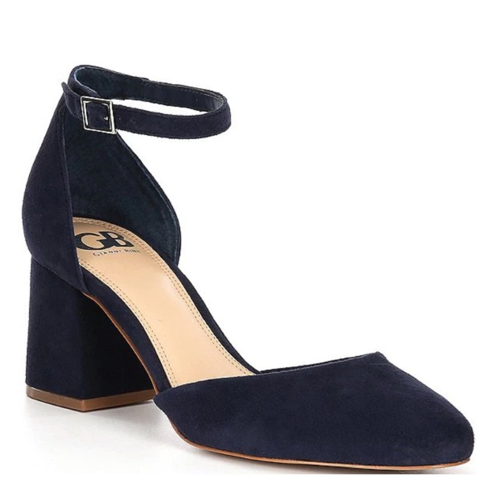 Gianni Bini Navy Suede Block Heel Ankle-Strap Pump 12